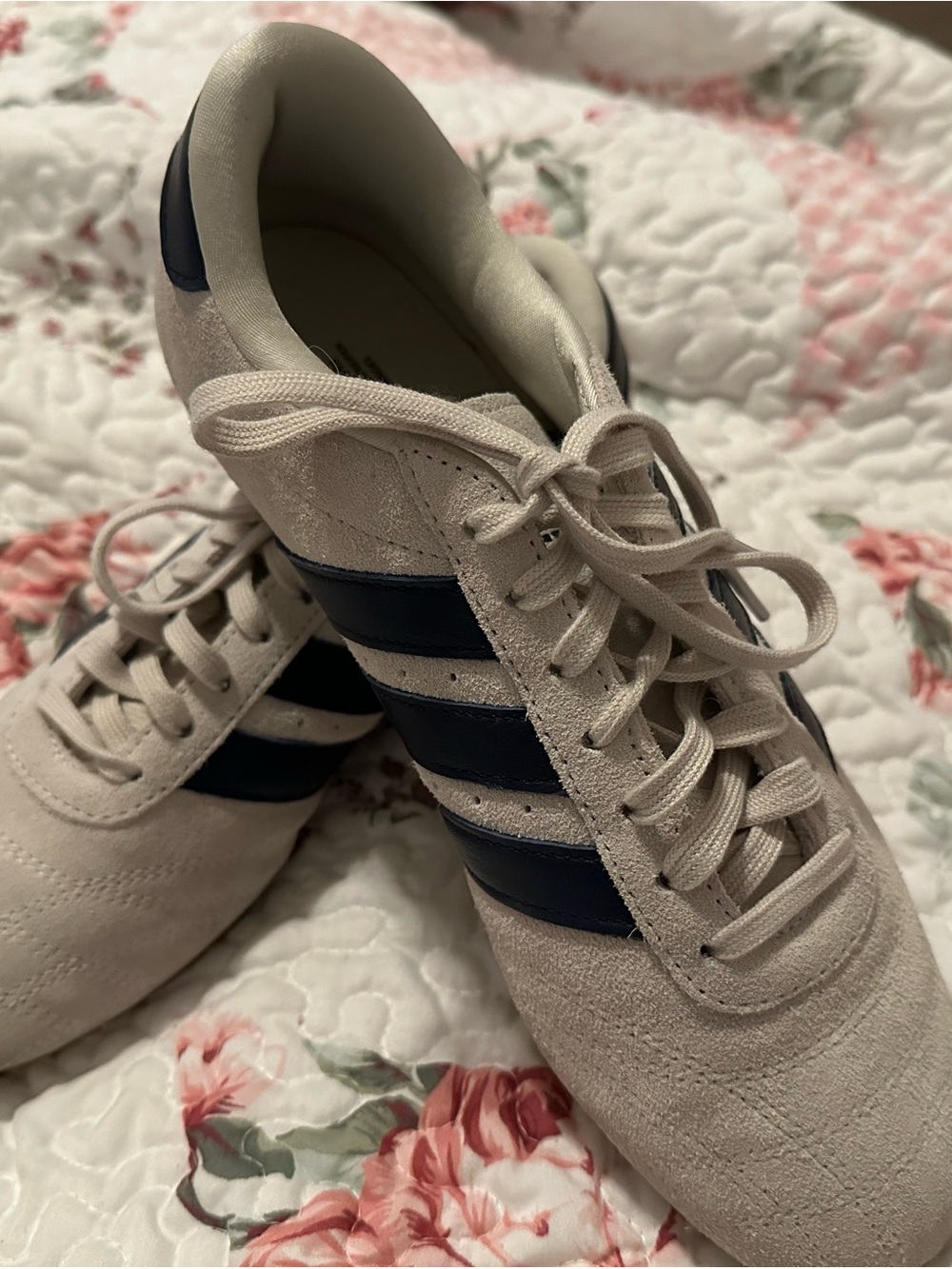 adidas Women's Suede Sneakers in Off-White with Navy Stripes